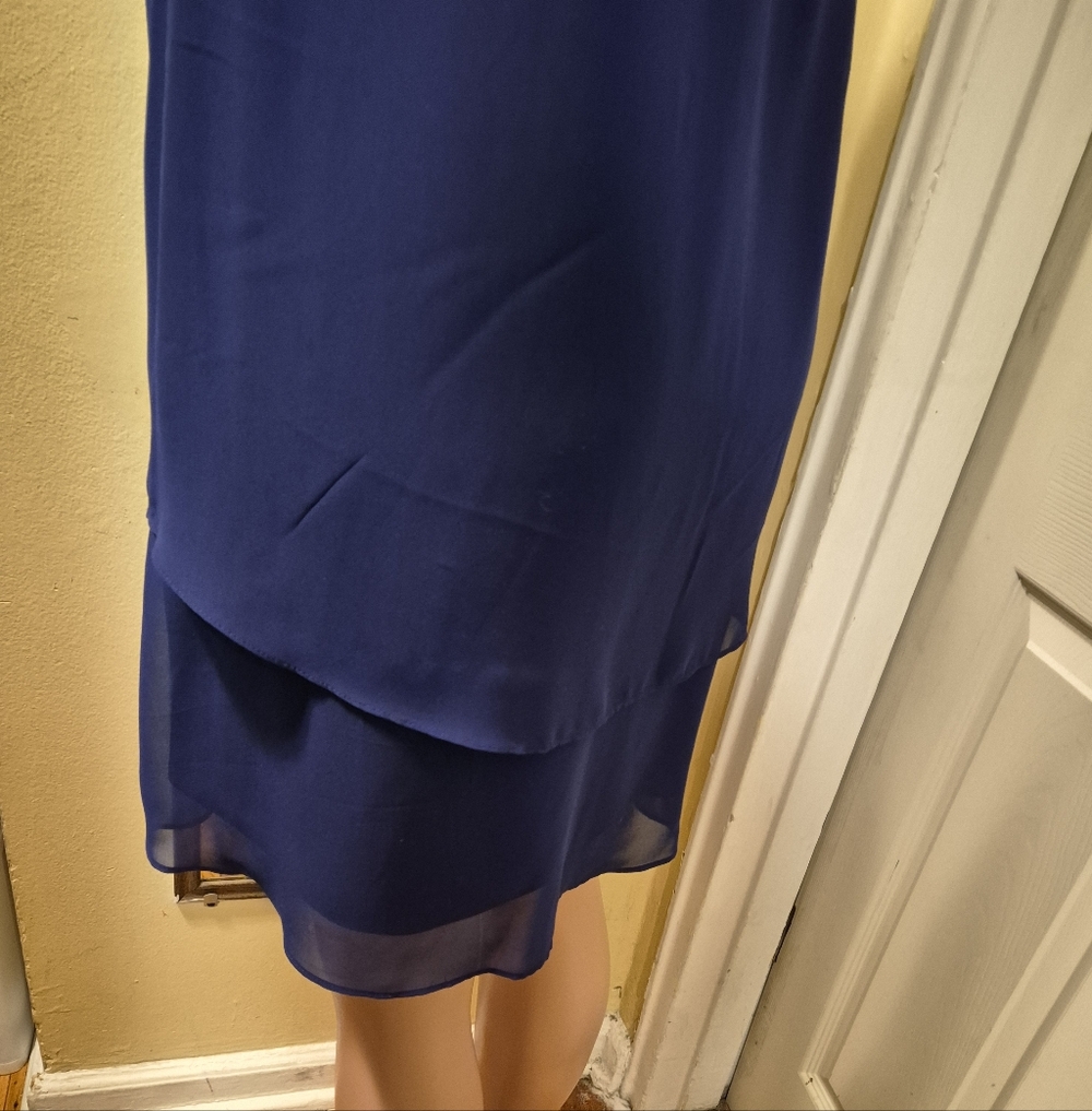 SLNY Women' Elegant Chiffon Layered Sleeveless Mini Iris-Blue Dress Size 12 - Picture 12 of 13